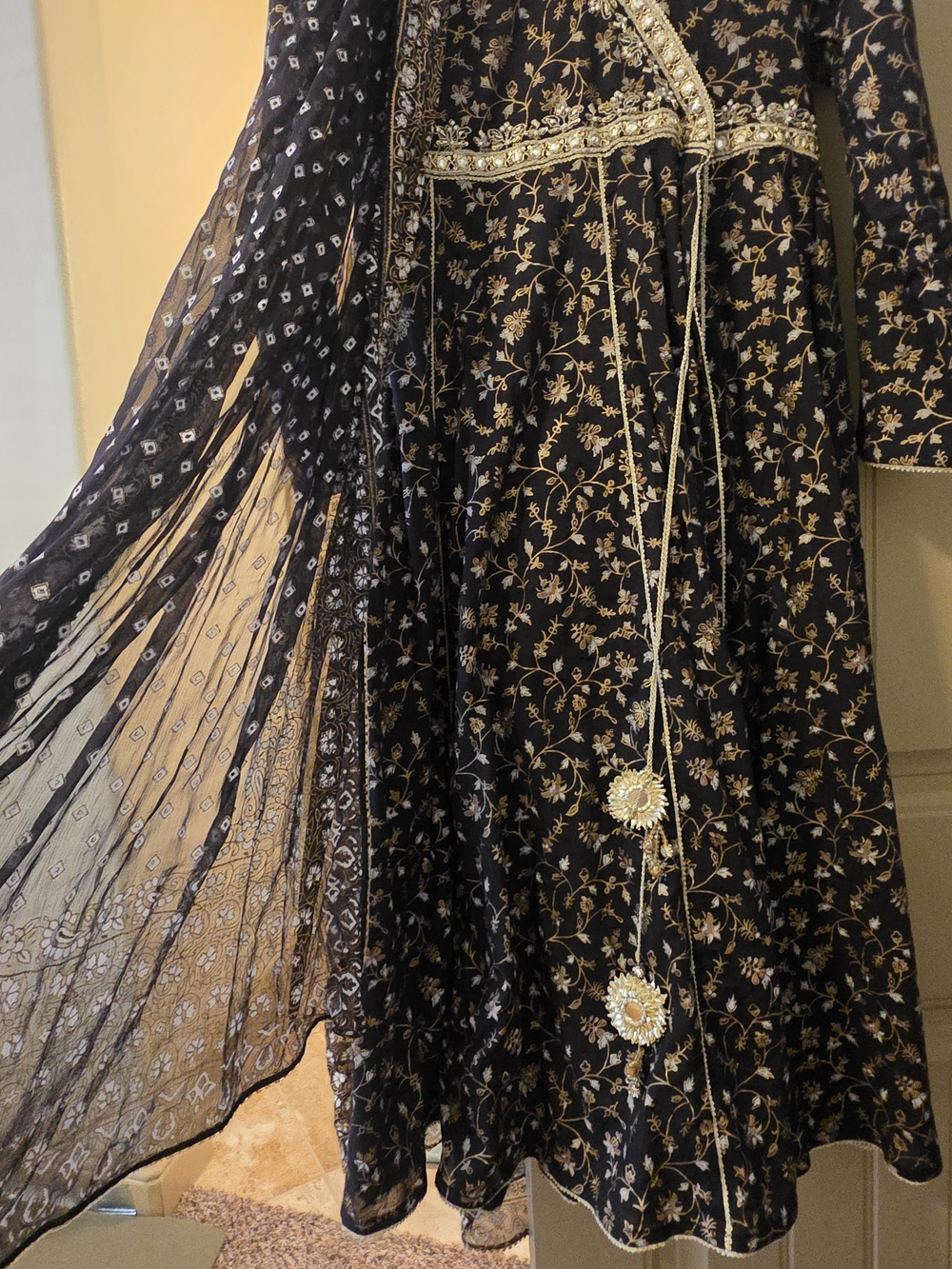 Black & Gold Embroidered Women’s Dress with Sheer Dupatta